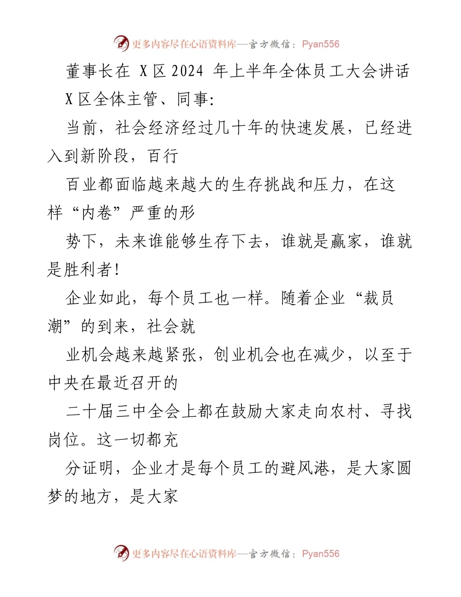 [发言] 全体员工大会 - 董事长在2024年上半年全体员工大会上的讲话要点.docx_第1页