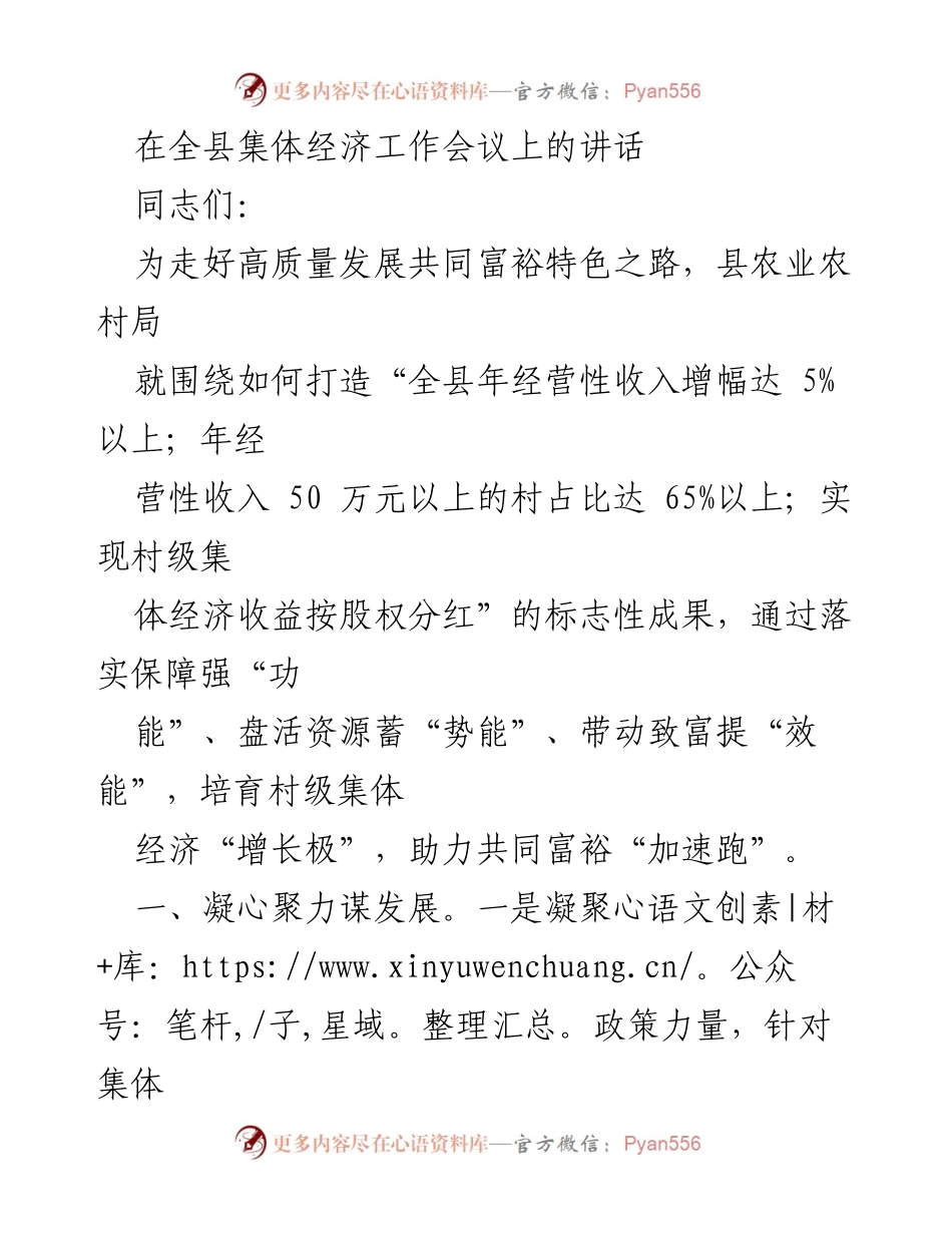 [发言] 全县集体经济工作会议 - 助力共同富裕：推动村级集体经济高质量发展.docx_第1页