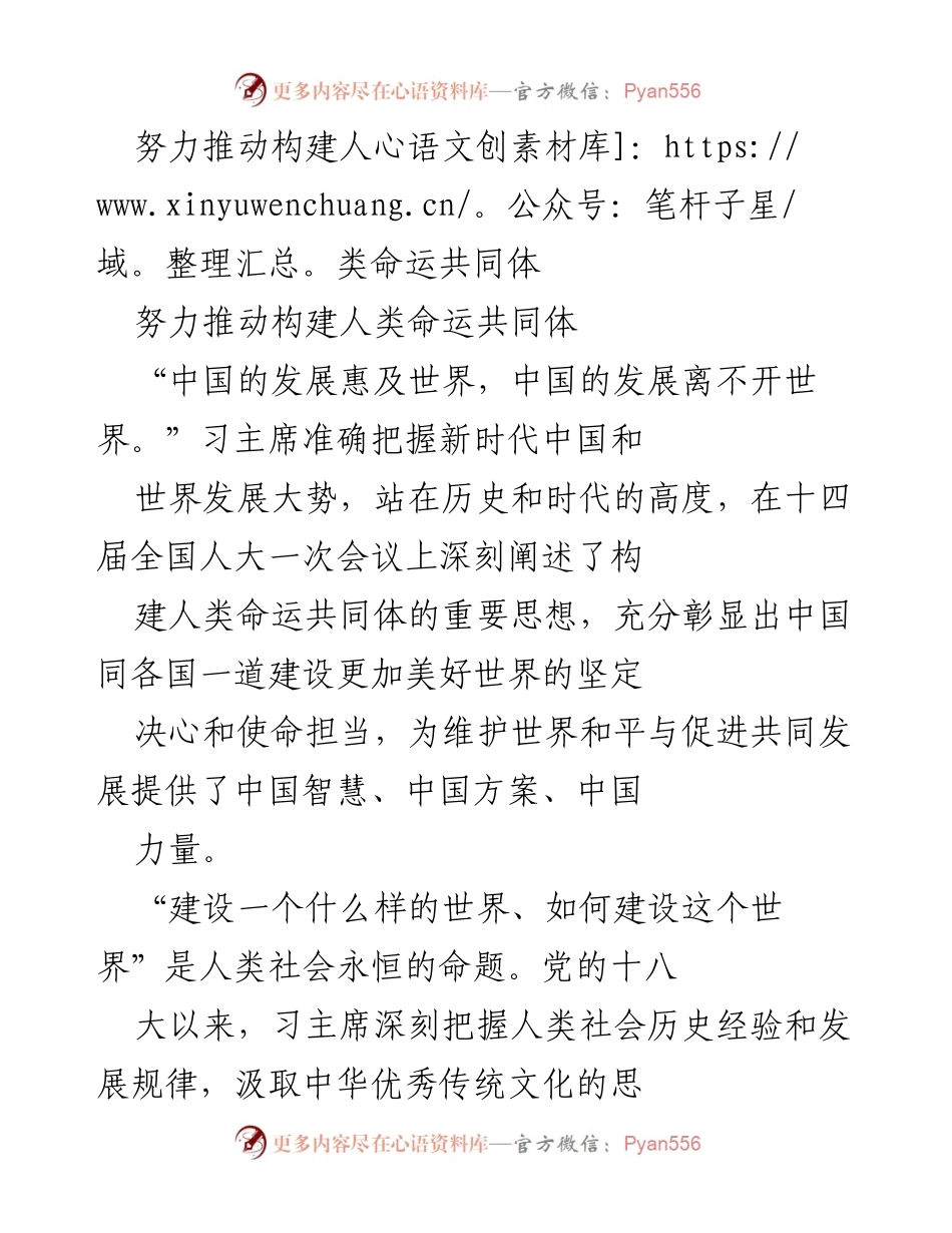 [发言] 全国人大会议 - 推动构建人类命运共同体的重要性与中国的使命担当.docx_第1页