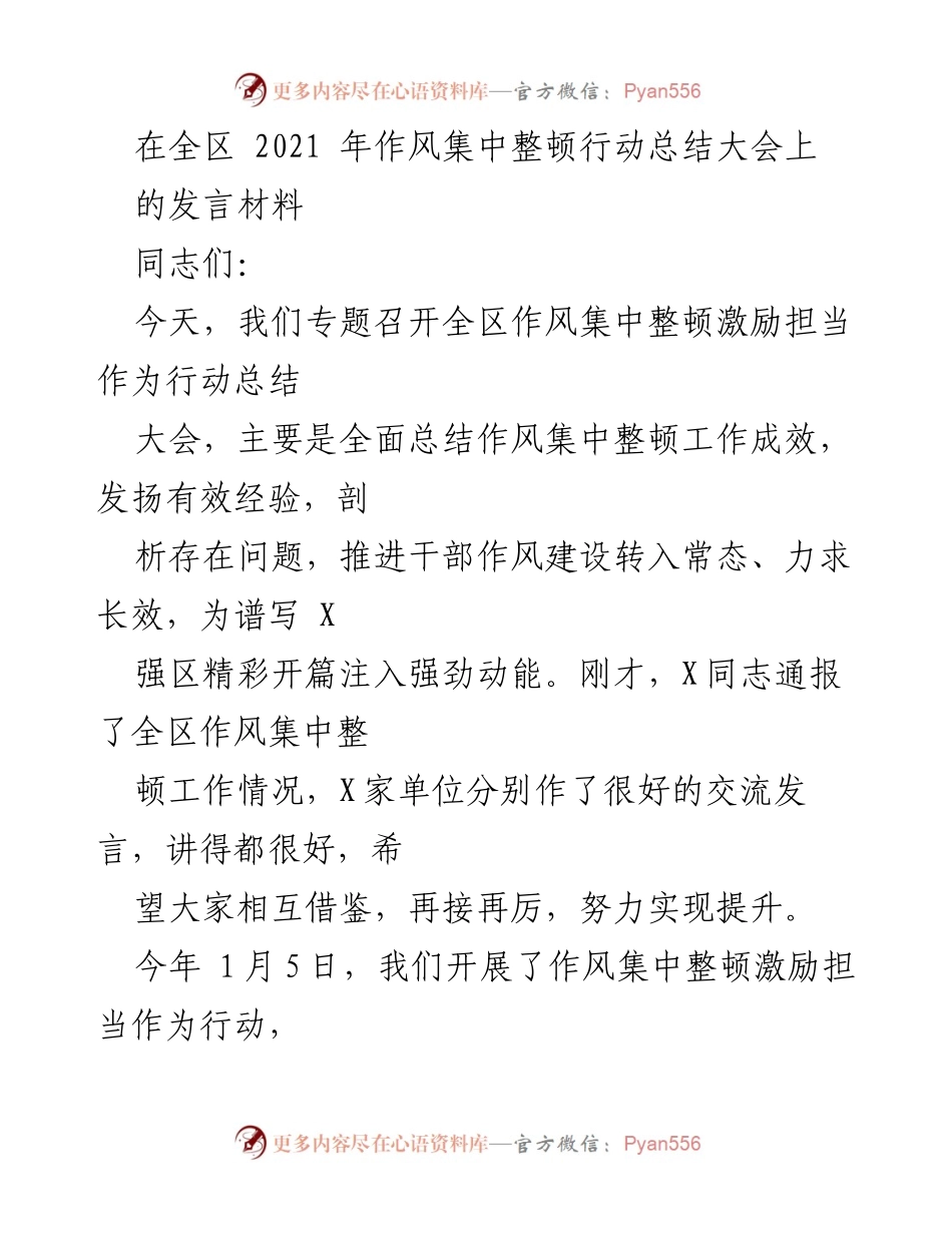 [发言] 全区作风集中整顿行动总结大会 - 作风整顿成效与长效机制探讨.docx_第1页