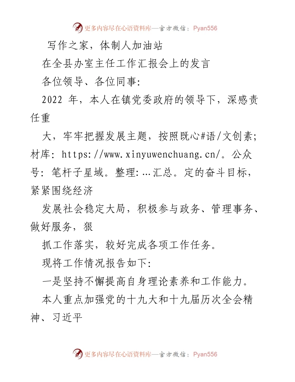 [发言] 全县办室主任工作汇报会 - 2022年工作总结与责任担当.docx_第1页