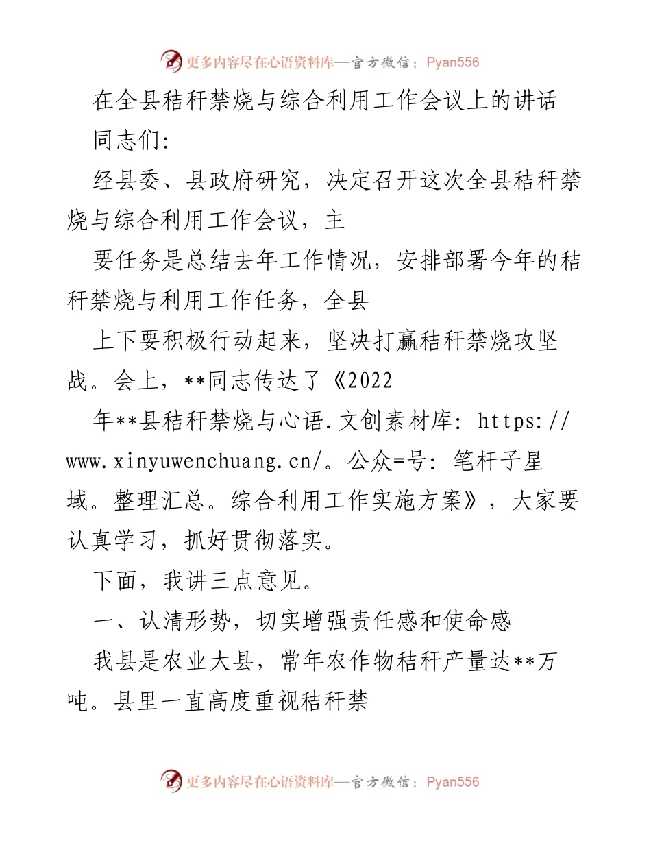 [发言] 全县秸秆禁烧与综合利用工作会议 - 秸秆禁烧攻坚战：责任与措施并重.docx_第1页
