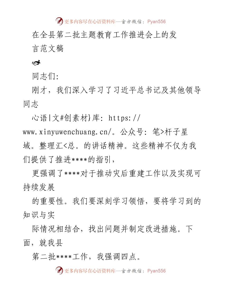 [发言] 全县第二批主题教育工作推进会 - 深化责任担当，推动可持续发展.docx_第1页