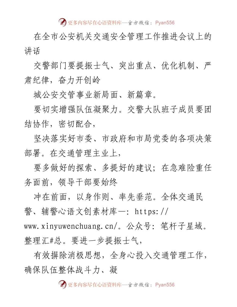 [发言] 全市公安机关交通安全管理工作推进会议 - 提振士气，优化机制，严肃纪律：开创岭城交管新局面.docx_第1页