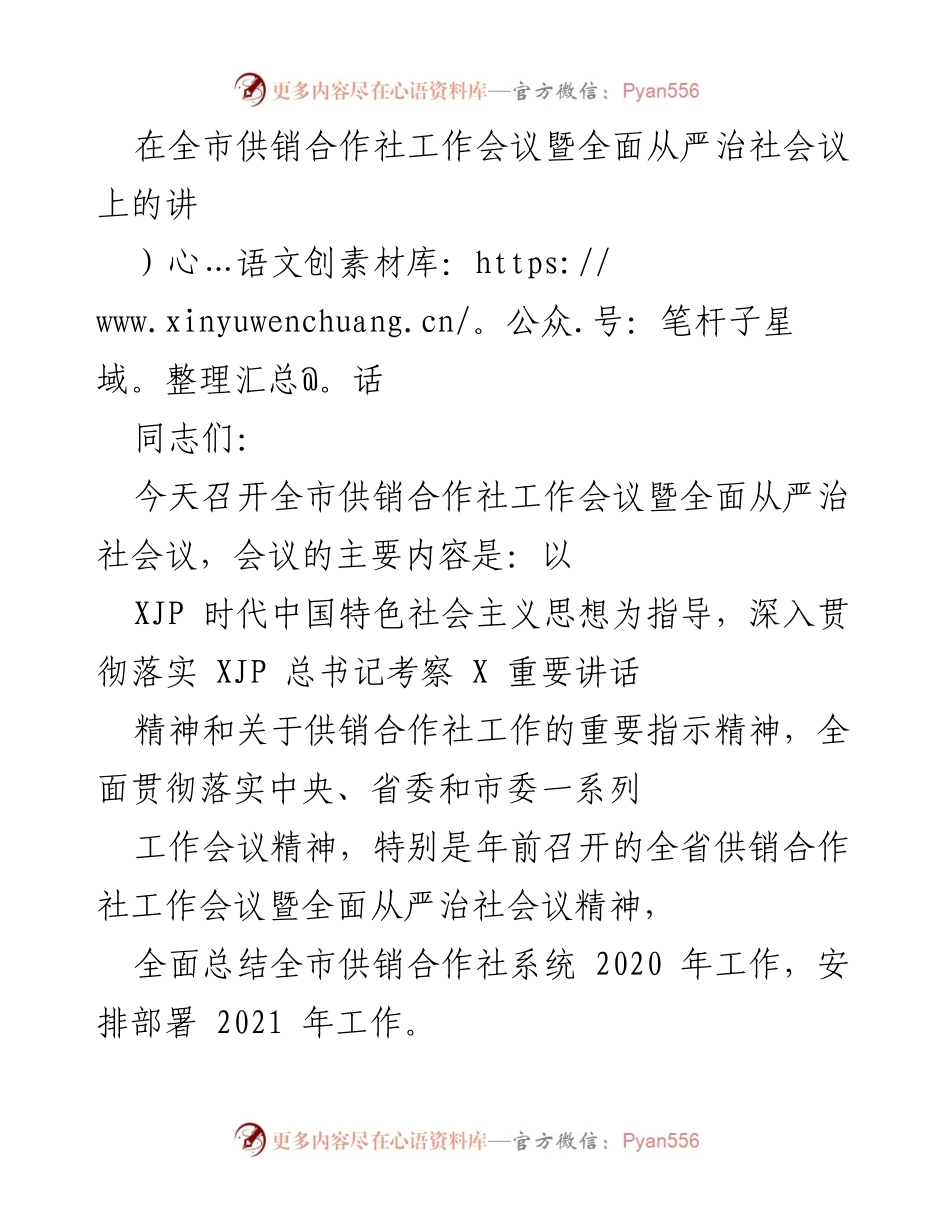 [发言] 全市供销合作社工作会议 - 全面总结与部署供销合作社工作.docx_第1页