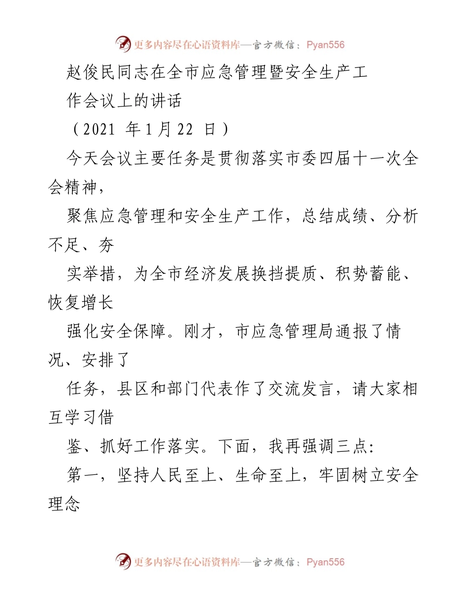 [发言] 全市应急管理暨安全生产工作会议 - 强化安全保障，推动经济发展新局面.docx_第1页