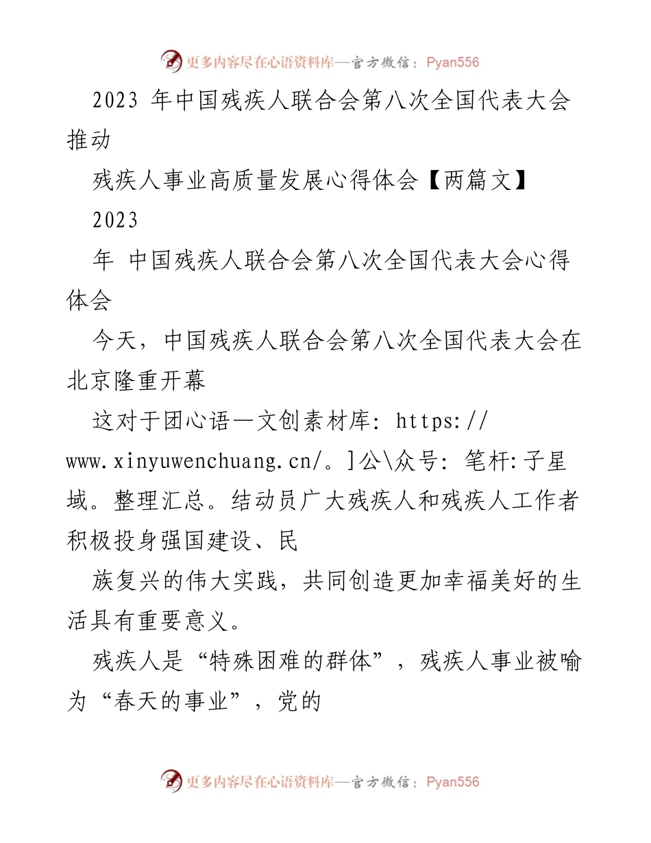 [发言] 全国代表大会 - 推动残疾人事业高质量发展的重要性与对策.docx_第1页