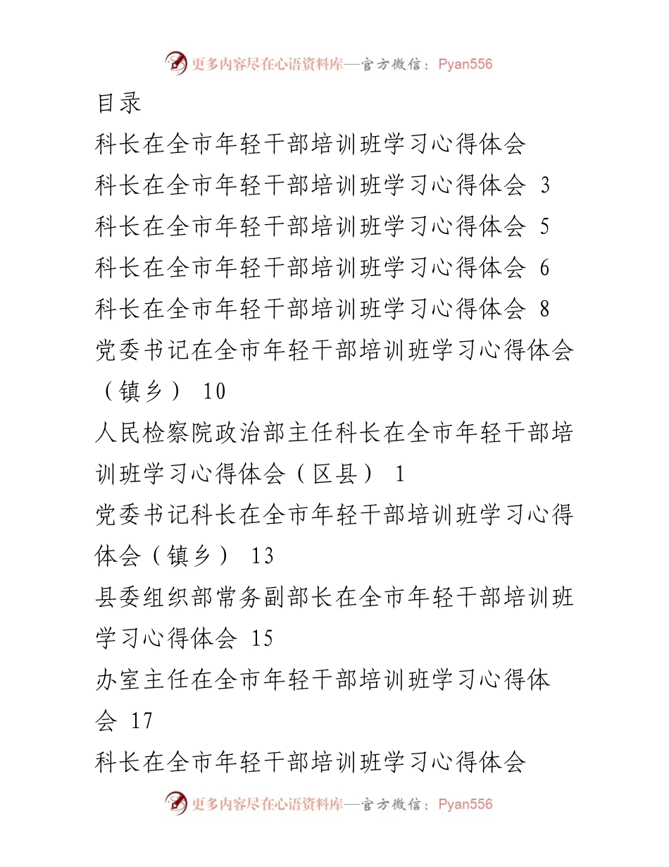 [发言] 全市年轻干部培训班学习心得体会.docx_第1页
