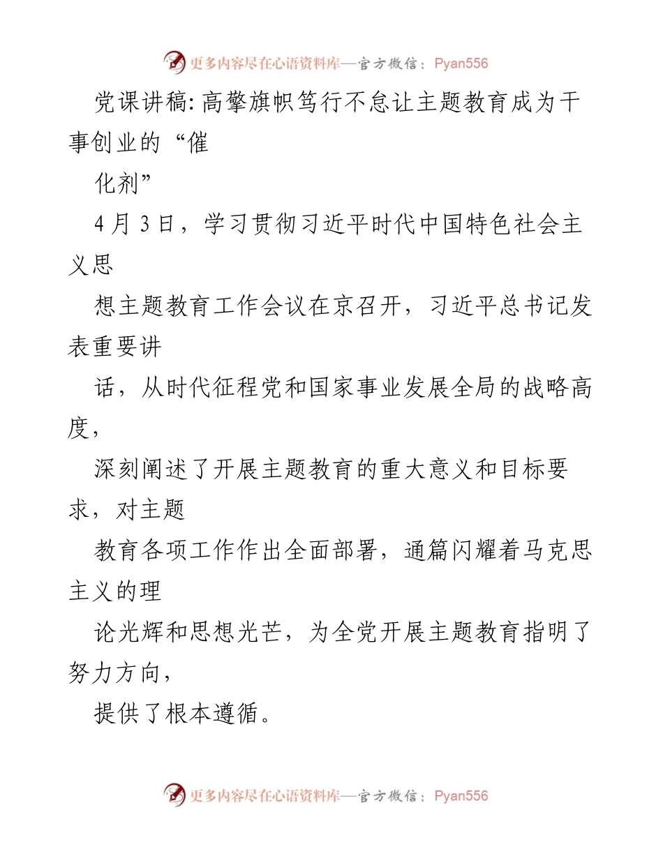 [发言] 党课 - 高擎旗帜，笃行不怠：以主题教育推动干事创业.docx_第1页