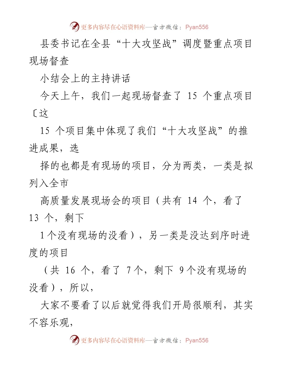 [发言] 全县“十大攻坚战”调度会 - 重点项目督查与经济指标分析总结.docx_第1页