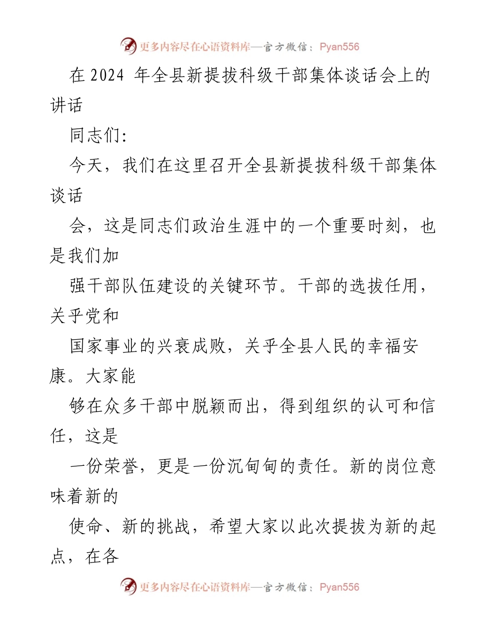 [发言] 全县新提拔科级干部集体谈话会 - 新提拔科级干部的使命与担当.docx_第1页