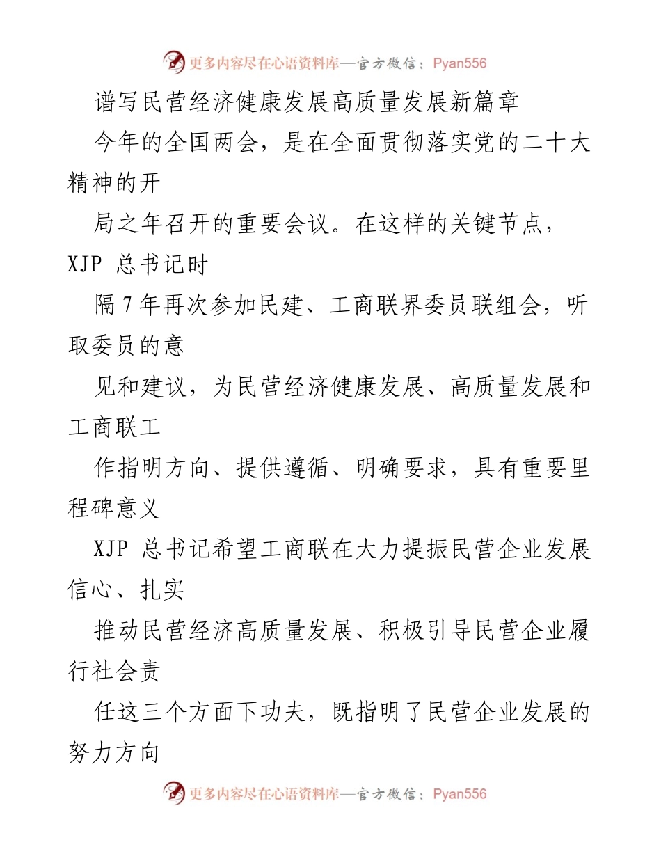 [发言] 全国两会 - 民营经济高质量发展的新篇章.docx_第1页