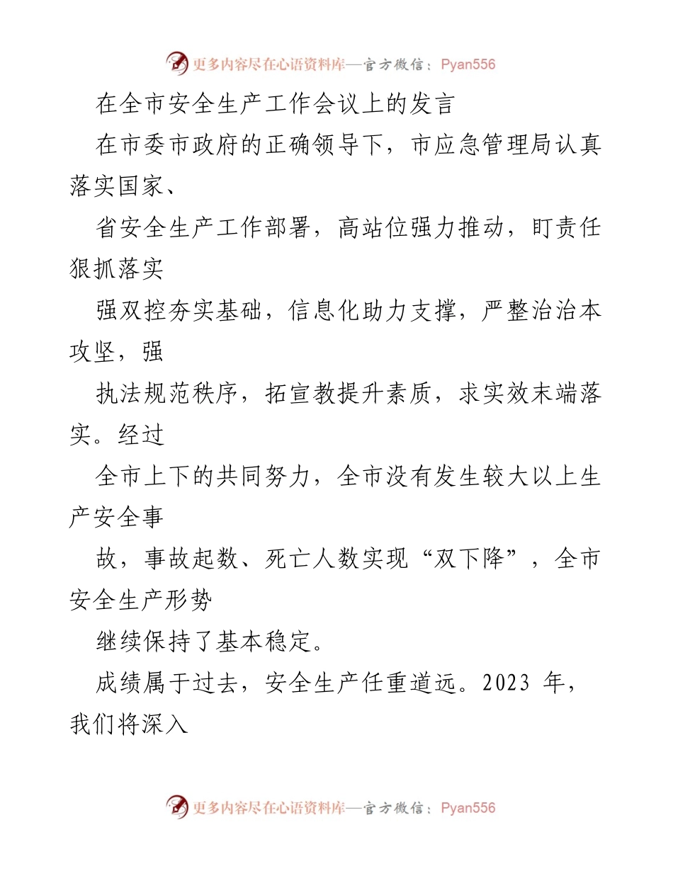 [发言] 全市安全生产工作会议 - 强化安全生产责任，推动治理体系现代化.docx_第1页