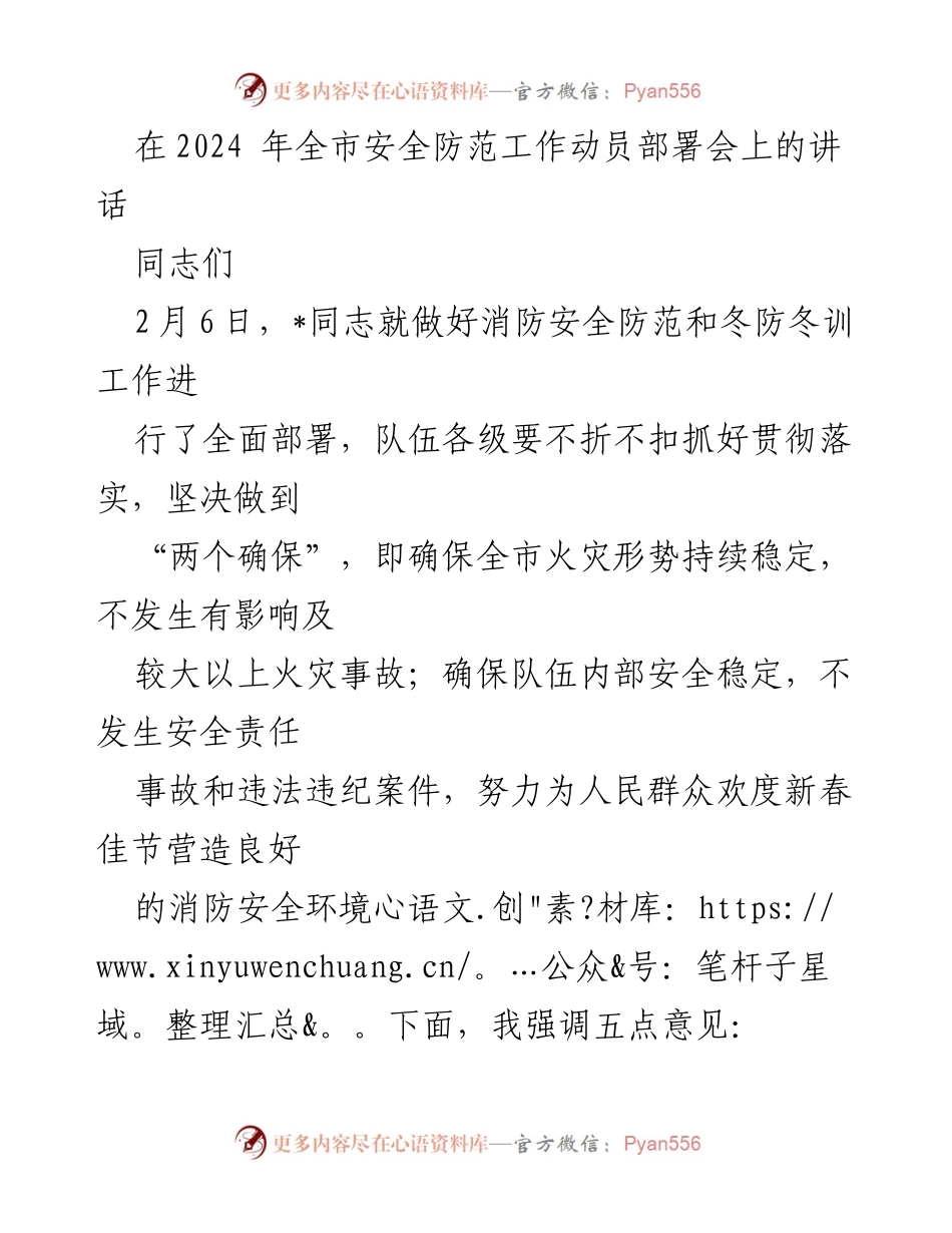 [发言] 全市安全防范工作动员部署会 - 强化消防安全防范 确保新春佳节安全稳定.docx_第1页