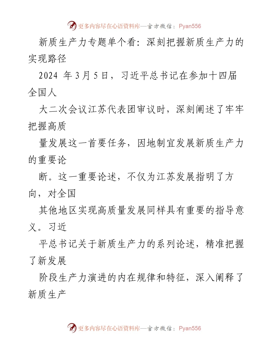 [发言] 全国人大会 - 深刻把握新质生产力实现路径的理论与实践.docx_第1页