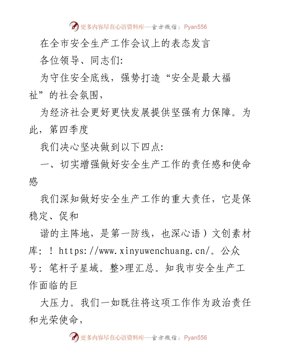 [发言] 全市安全生产工作会议 - 强化安全责任，确保地区稳定.docx_第1页