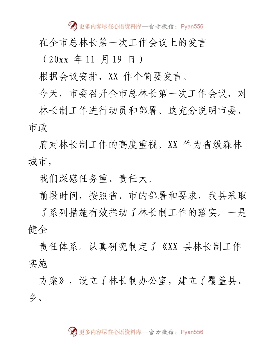 [发言] 全市总林长第一次工作会议 - 推动林长制工作的实施与责任落实.docx_第1页