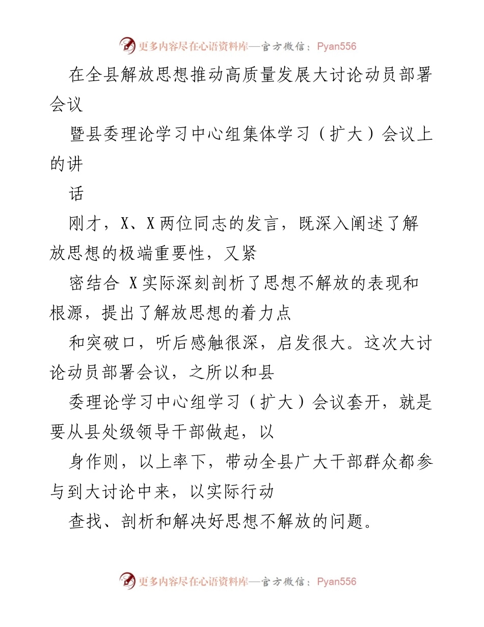[发言] 全县解放思想推动高质量发展大讨论动员部署会议 - 解放思想引领高质量发展的新路径.docx_第1页