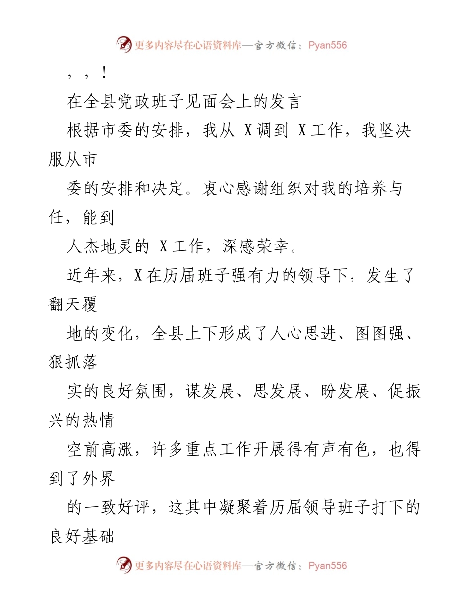 [发言] 全县党政班子见面会发言及工作承诺.docx_第1页