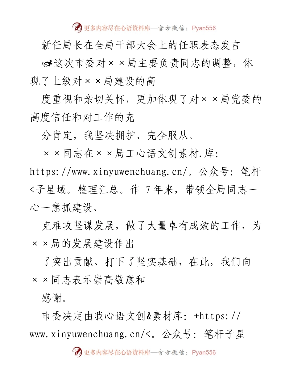 [发言] 全局干部大会 - 新任局长任职表态发言.docx_第1页