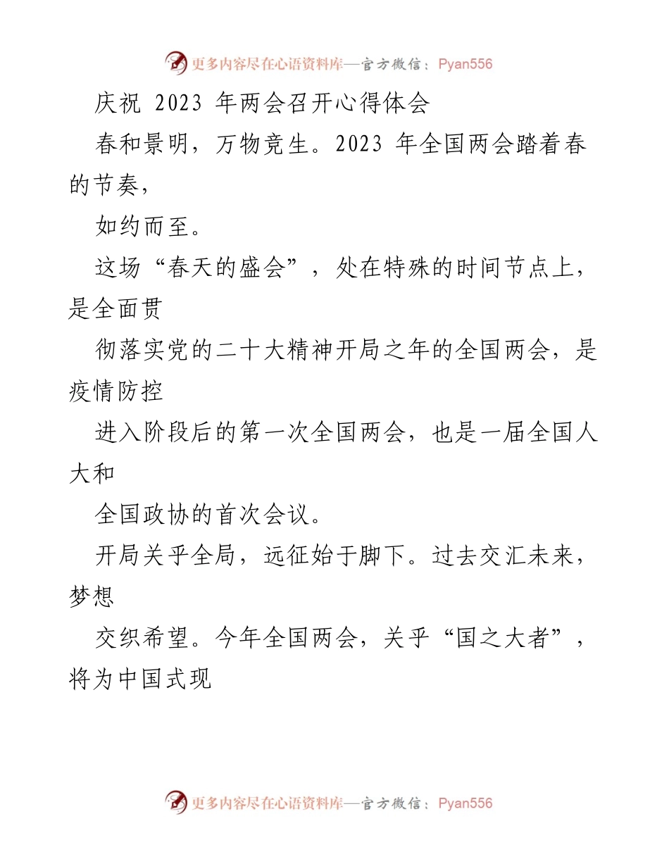 [发言] 全国两会 - 2023年全国两会心得体会.docx_第1页