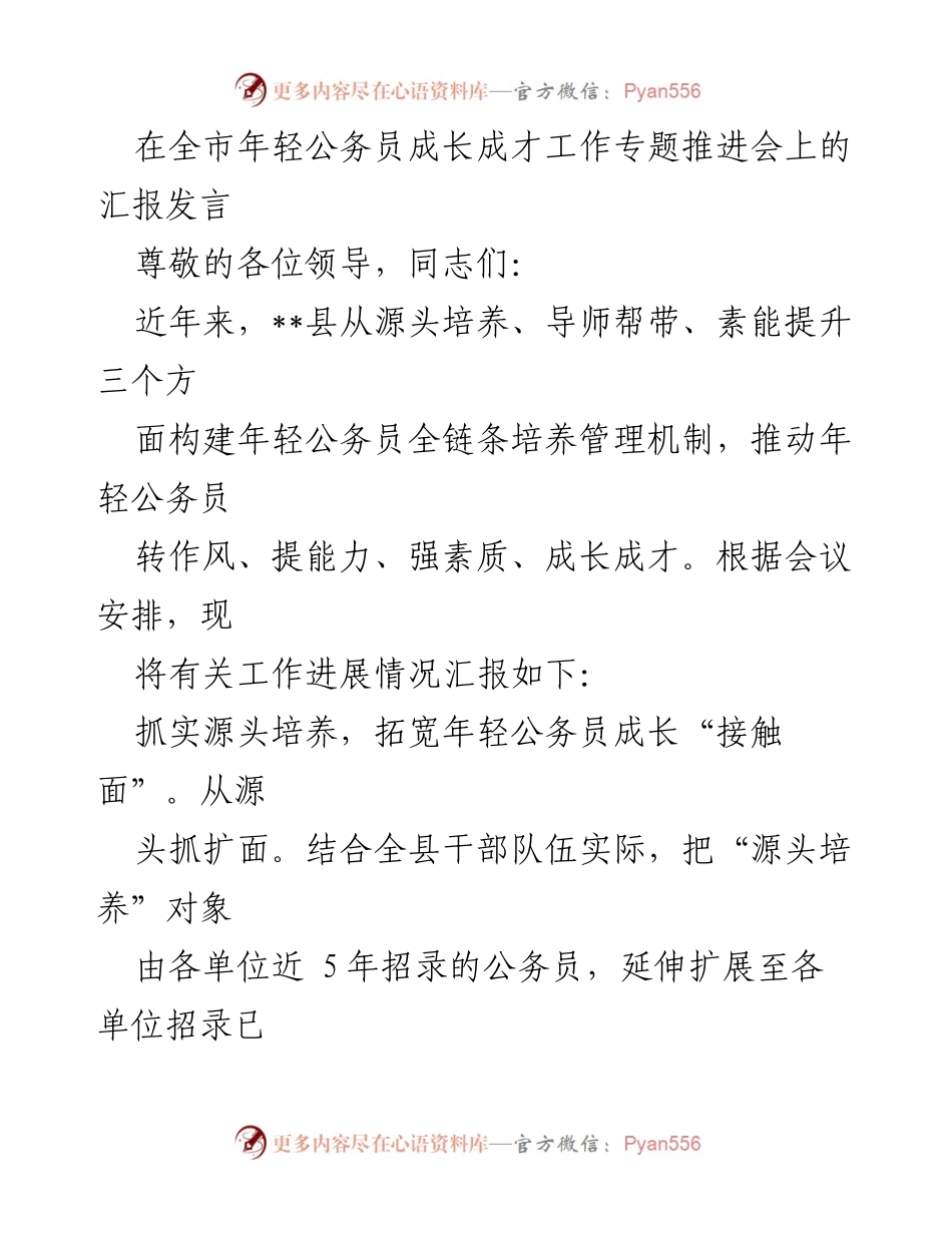 [发言] 全市年轻公务员成长成才工作专题推进会 - 年轻公务员培养管理机制的探索与实践.docx_第1页