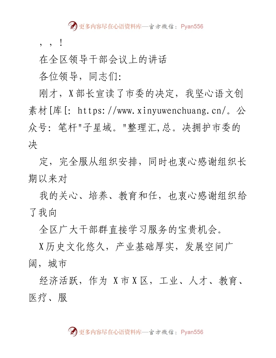 [发言] 全区领导干部会议上的讲话与发展展望.docx_第1页