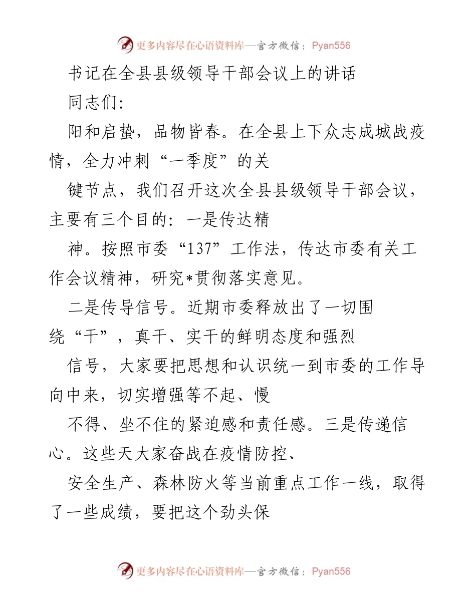 [发言] 全县县级领导干部会议 - 加强执行力，推动工作落实的讲话.docx_第1页