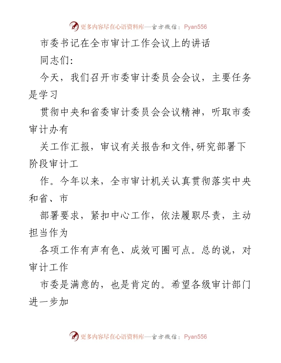 [发言] 全市审计工作会议 - 加强审计监督 助力高质量发展.docx_第1页