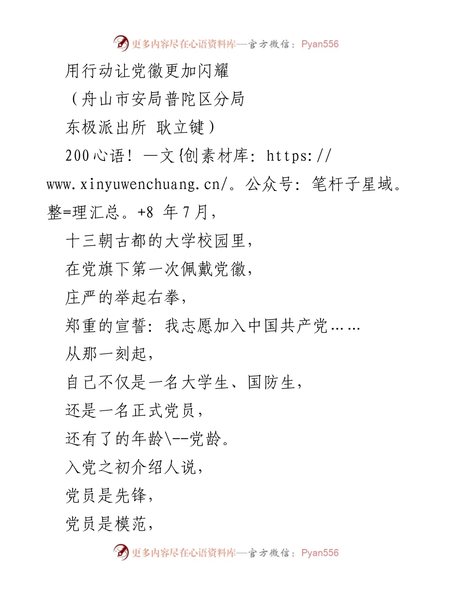 [发言] 入党宣誓与职业生涯 - 用行动让党徽更加闪耀.docx_第1页