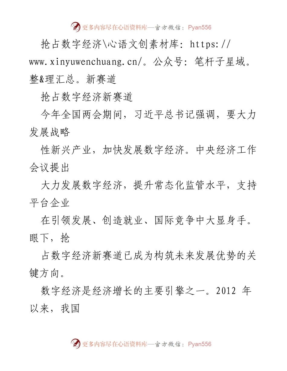 [发言] 全国两会期间 - 抢占数字经济新赛道的战略机遇与挑战.docx_第1页