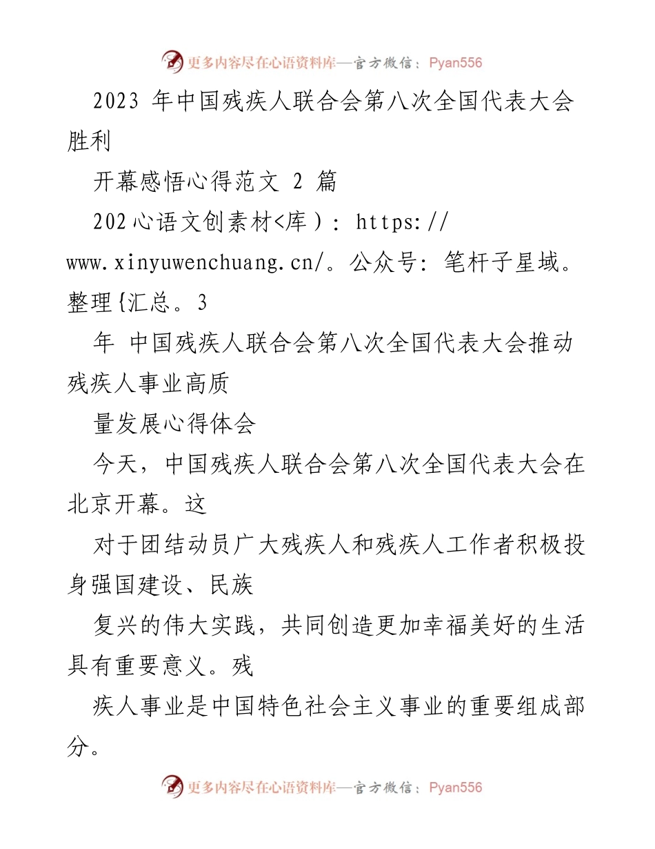 [发言] 全国代表大会 - 2023年中国残疾人事业发展新征程的展望与思考.docx_第1页