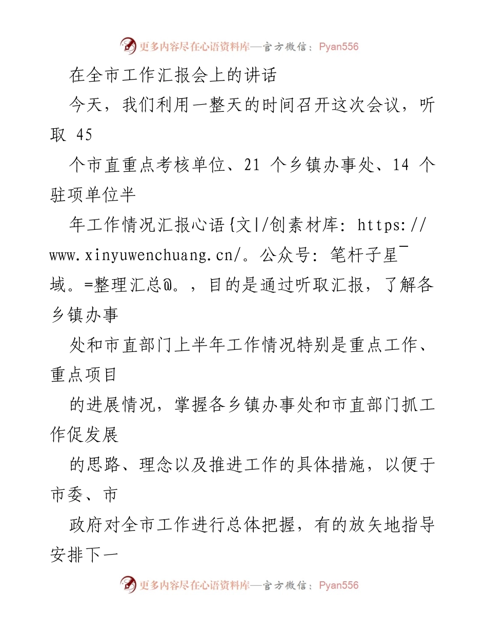 [发言] 全市工作汇报会 - 上半年工作总结与展望.docx_第1页