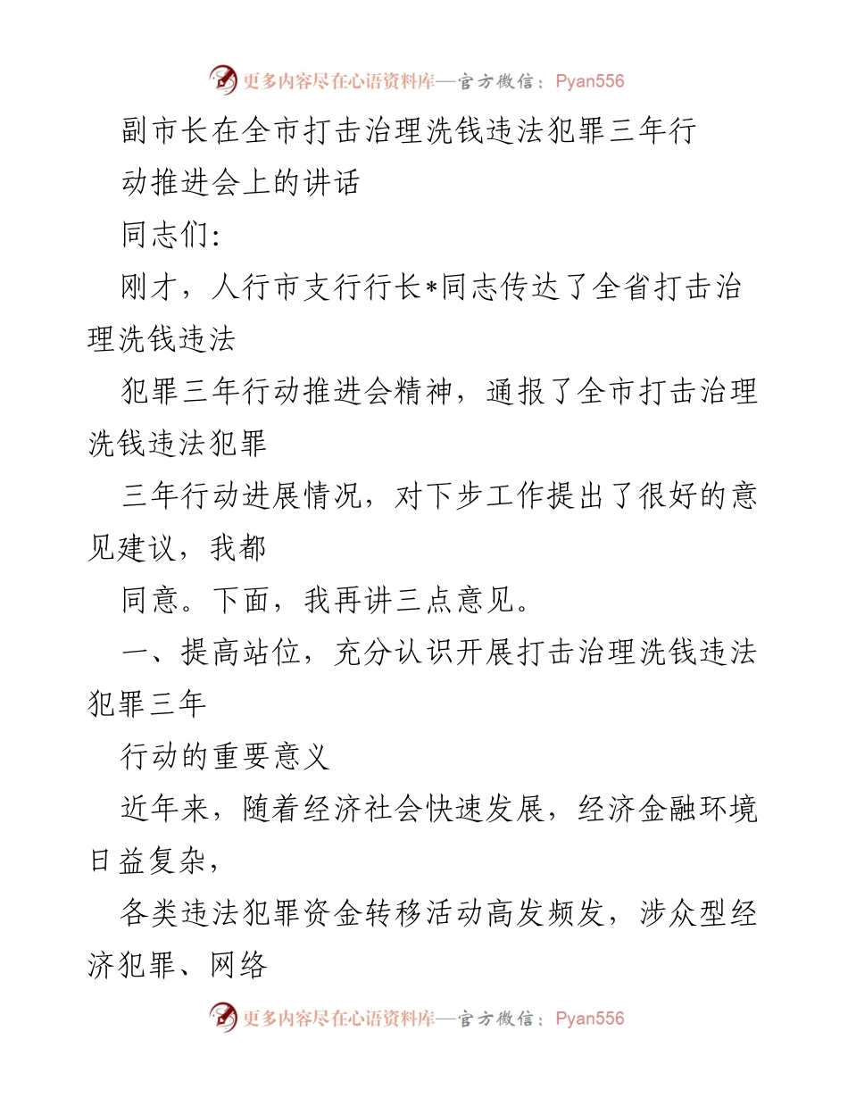 [发言] 全市打击治理洗钱违法犯罪三年行动推进会 - 提高站位，扎实推进打击治理洗钱违法犯罪工作.docx_第1页