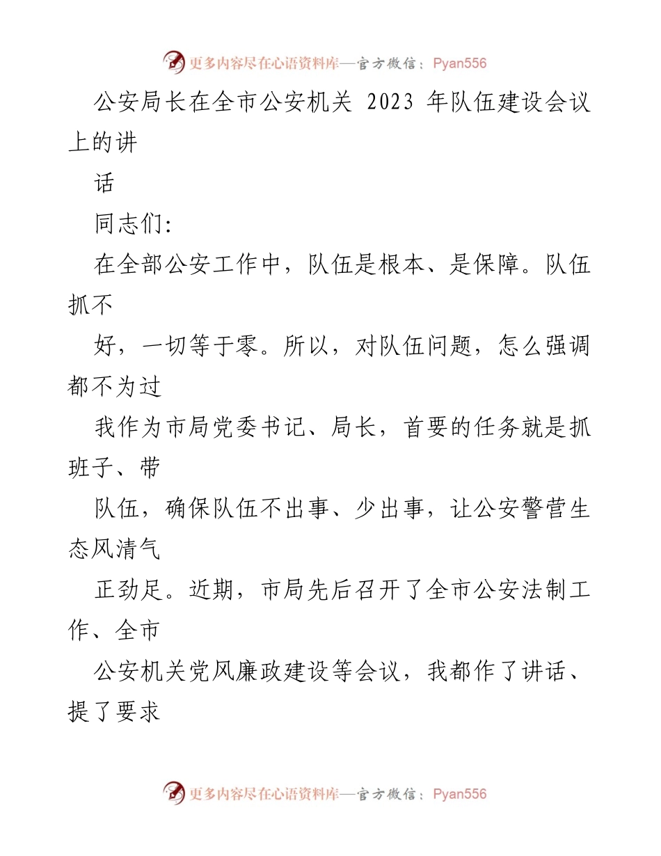 [发言] 全市公安机关队伍建设会议 - 加强队伍建设，提升公安服务能力.docx_第1页