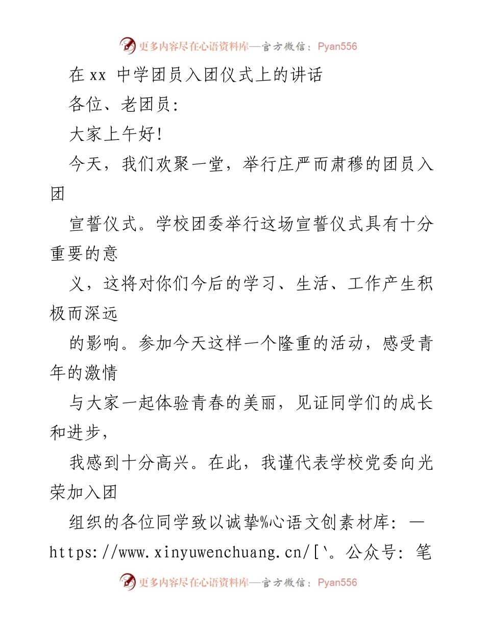 [发言] 入团仪式 - 青年责任与理想的引领.docx_第1页