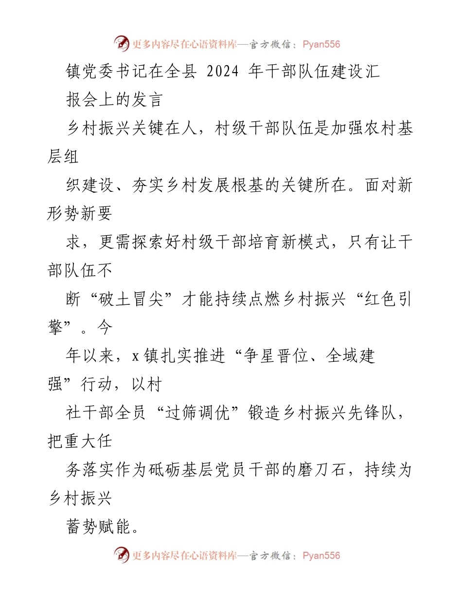 [发言] 全县干部队伍建设汇报会 - 加强村级干部队伍建设 助力乡村振兴.docx_第1页