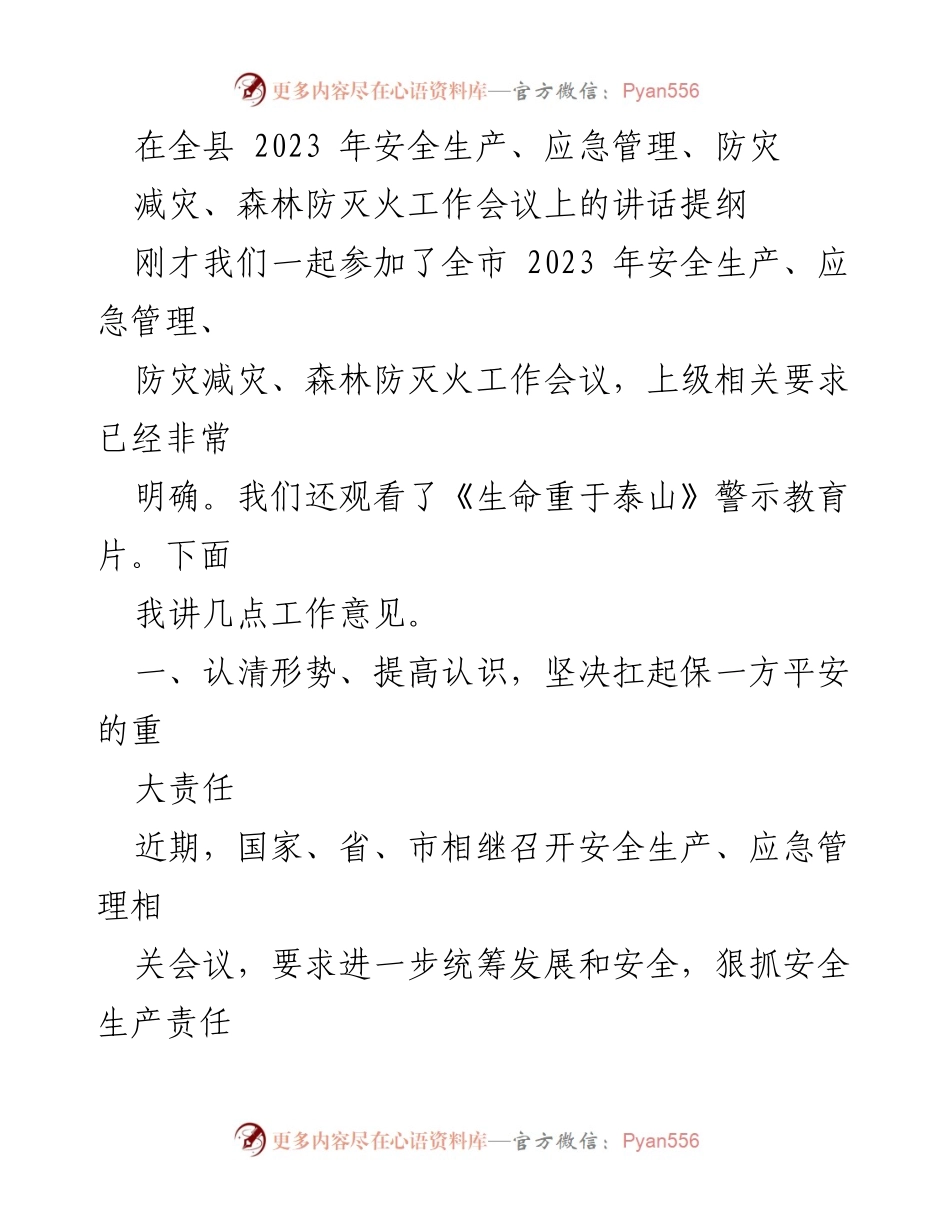 [发言] 全县安全生产会议 - 强化安全责任，筑牢防线，确保人民安宁.docx_第1页