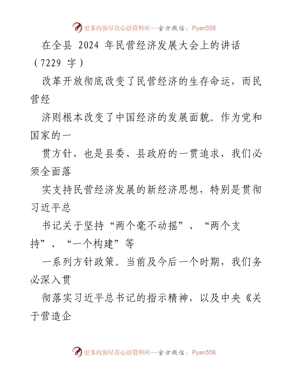 [发言] 全县2024年民营经济发展大会 - 推动民营经济高质量发展的新举措.docx_第1页