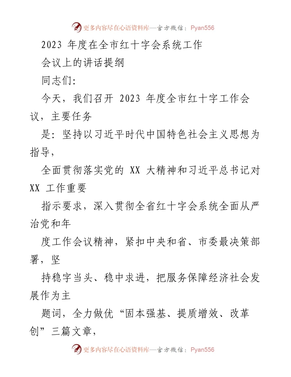 [发言] 全市红十字工作会议 - 2023年度全市红十字会工作总结与展望.docx_第1页