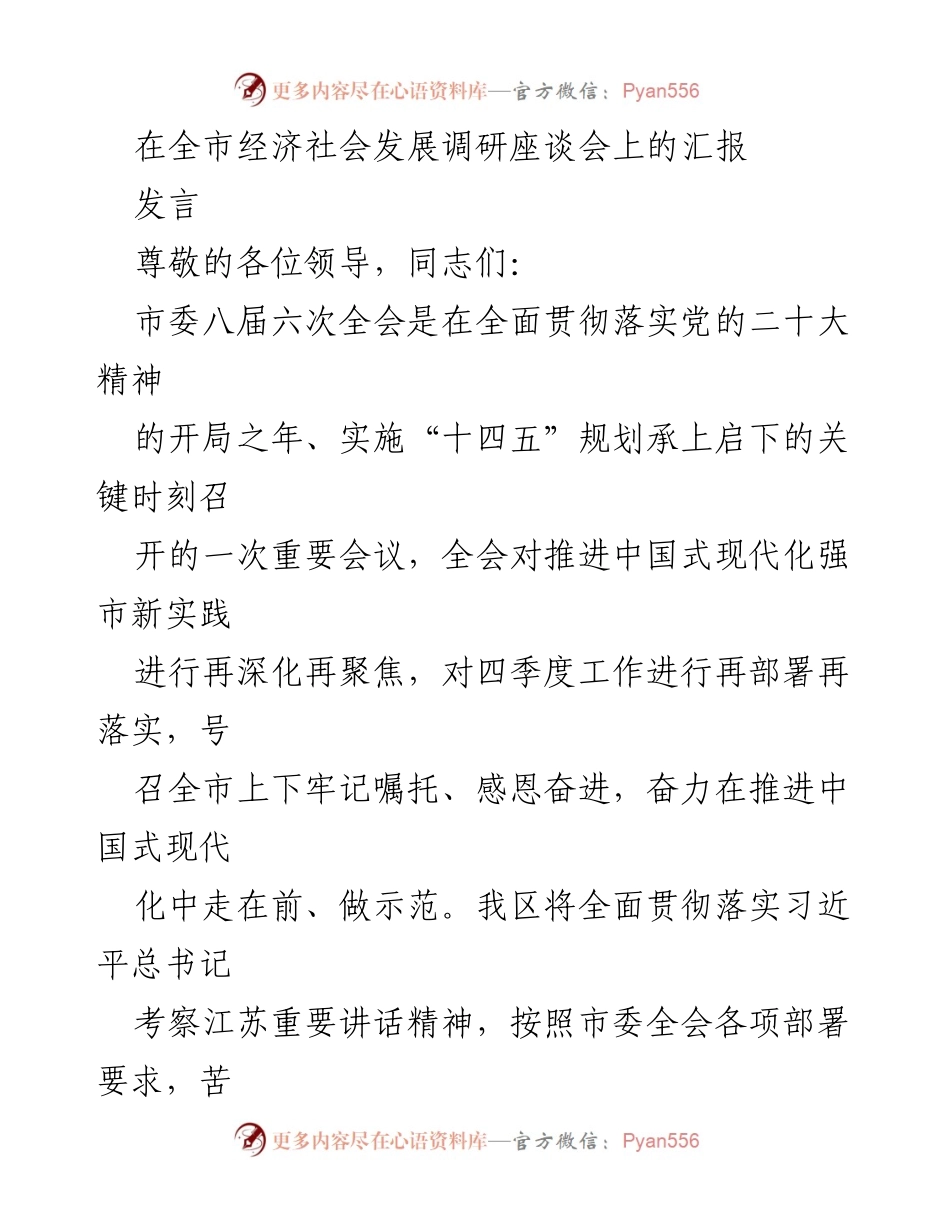 [发言] 全市经济社会发展调研座谈会 - 推动中国式现代化的实践与发展策略.docx_第1页