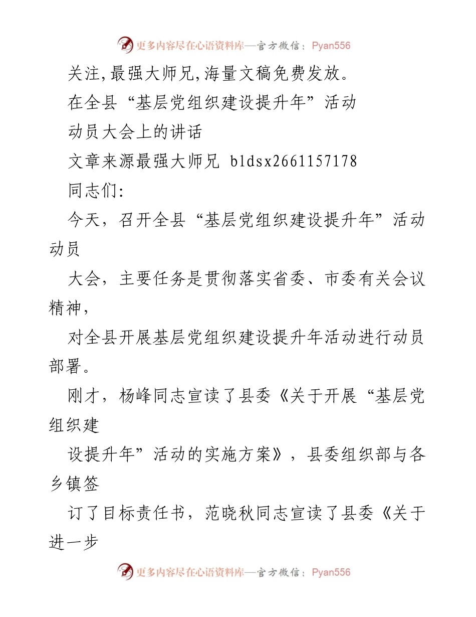 [发言] 动员大会 - 加强基层党组织建设的责任与使命.docx_第1页