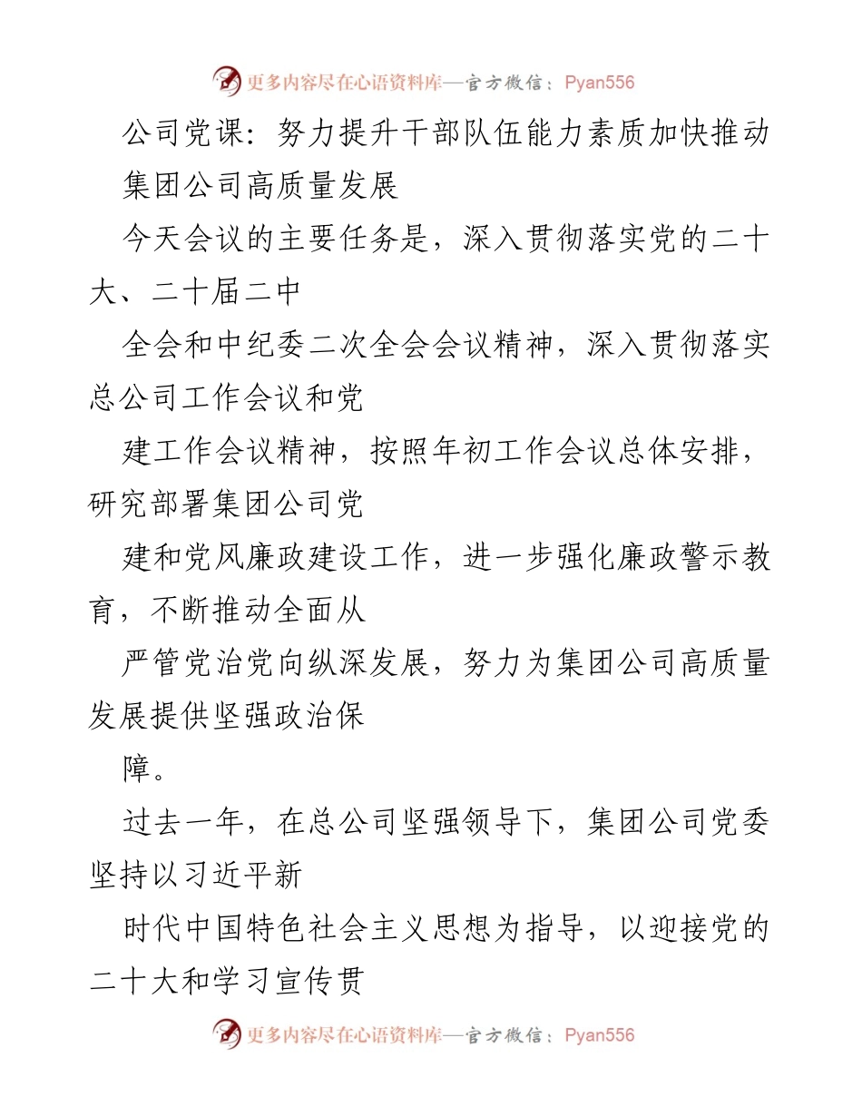 [发言] 公司党课 - 提升干部队伍能力素质，助力高质量发展.docx_第1页