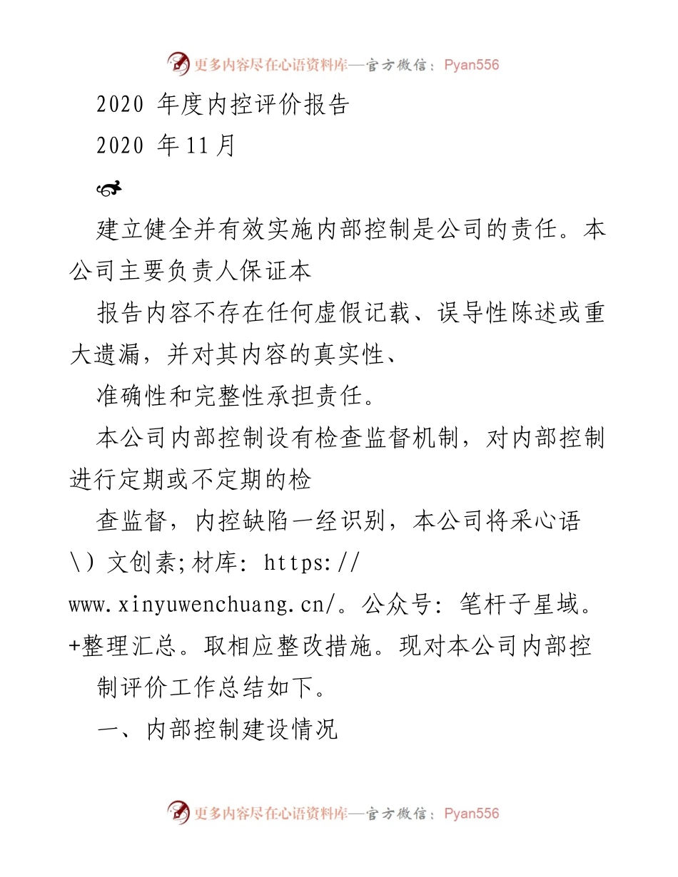 [发言] 内部控制评价会议 - 2020年度内部控制评价工作总结报告.docx_第1页