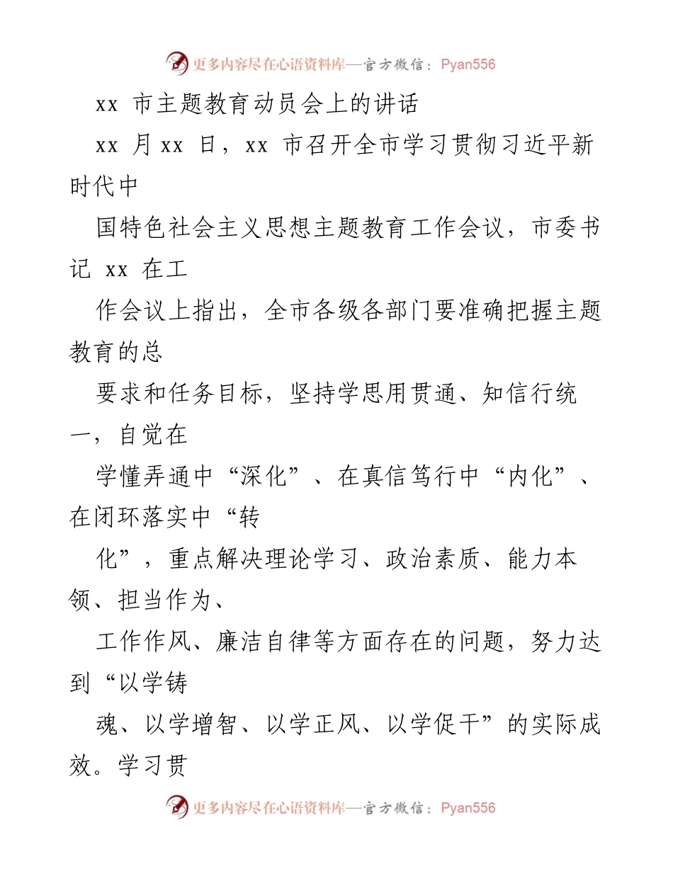 [发言] 动员会 - 全市主题教育动员会讲话要点解析.docx_第1页