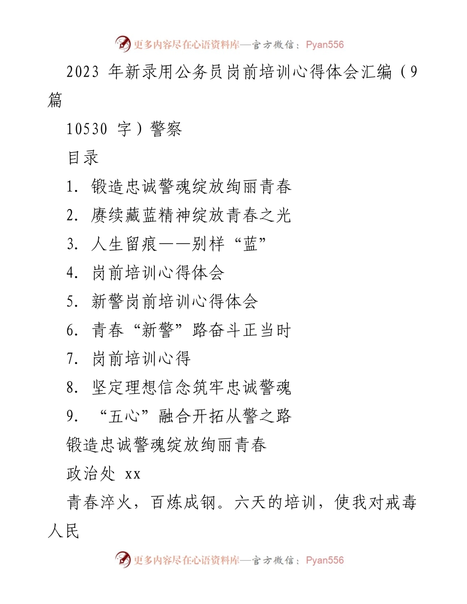 [发言] 公务员岗前培训 - 新警岗前培训心得体会汇编.docx_第1页