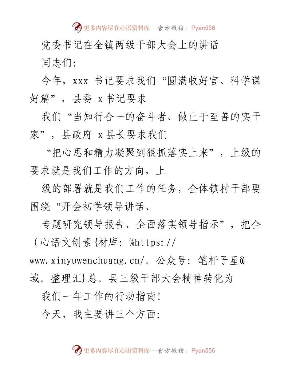 [发言] 全镇两级干部大会 - 党委书记讲话：总结过去，展望未来，落实工作任务_1.docx_第1页