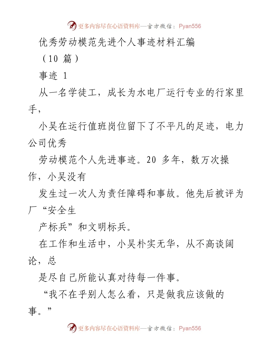 [发言] 劳动模范表彰会 - 小吴：从学徒到电力行业专家的成长历程.docx_第1页