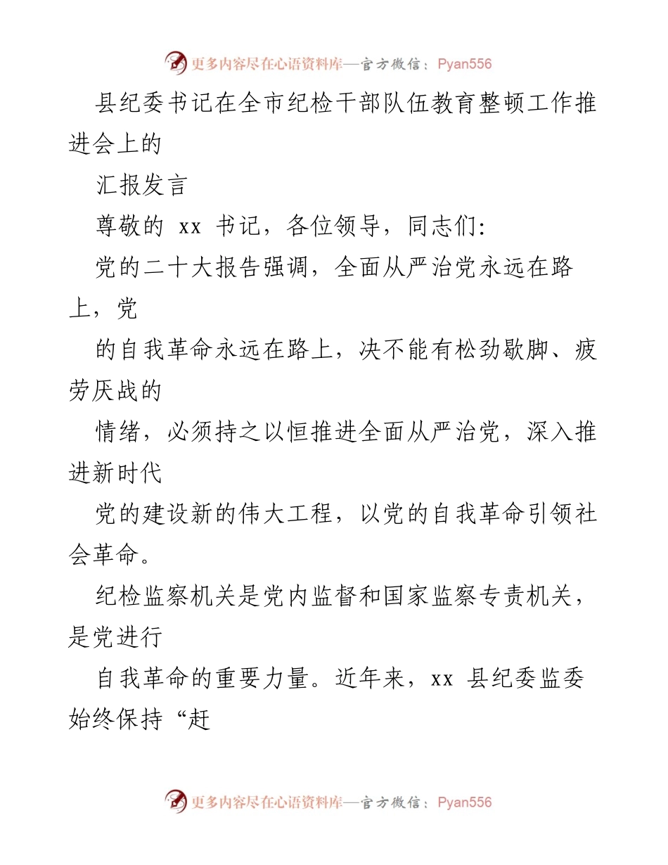 [发言] 全市纪检干部队伍教育整顿工作推进会 - 加强政治监督，推动纪检监察高质量发展.docx_第1页
