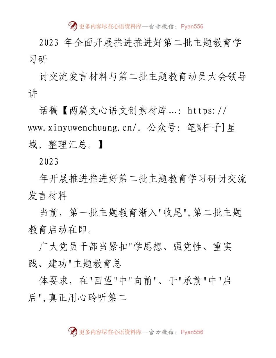 [发言] 动员大会 - 推动第二批主题教育的全面开展与实践探索.docx_第1页